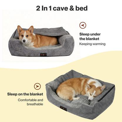 Skylos Dog Bed Cat Bed Cave Pet Bed Removable Blanket Washable Anti-anxiety 63cm
