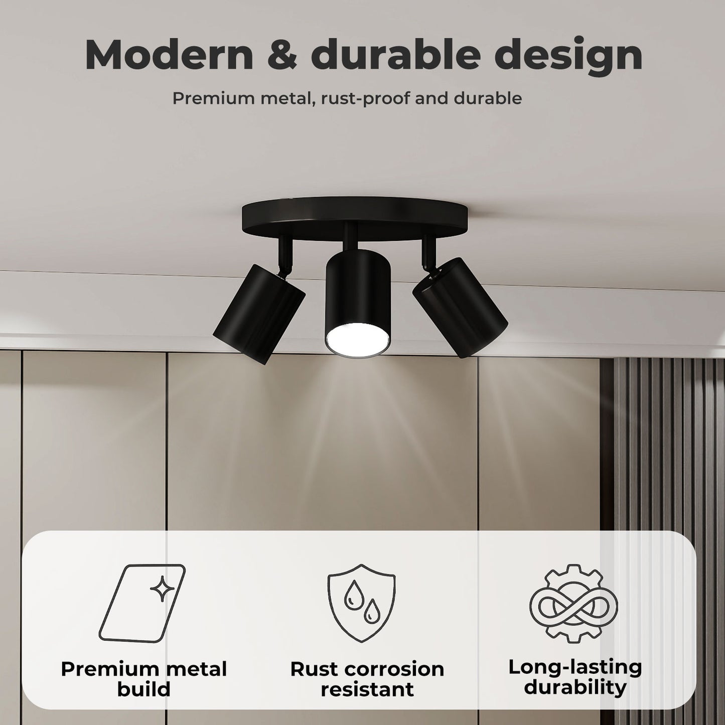 EMITTO 3-4 Way Ceiling Spotlight Adjustable Kitchen Bar Spot Light LED GU10 E14