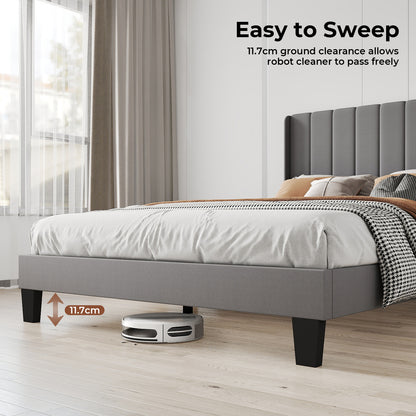 Levede Metal Wooden Bed Frame Double Panel Plush Upholstered Soft Headboard Grey