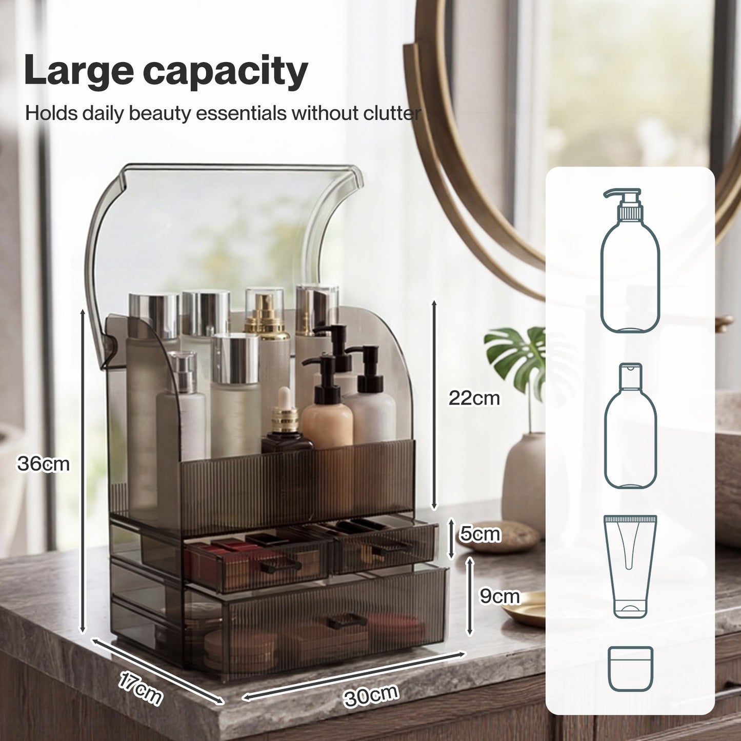 ilus Makeup Storage Organiser Acrylic Cosmetics Organizer Transparent Black