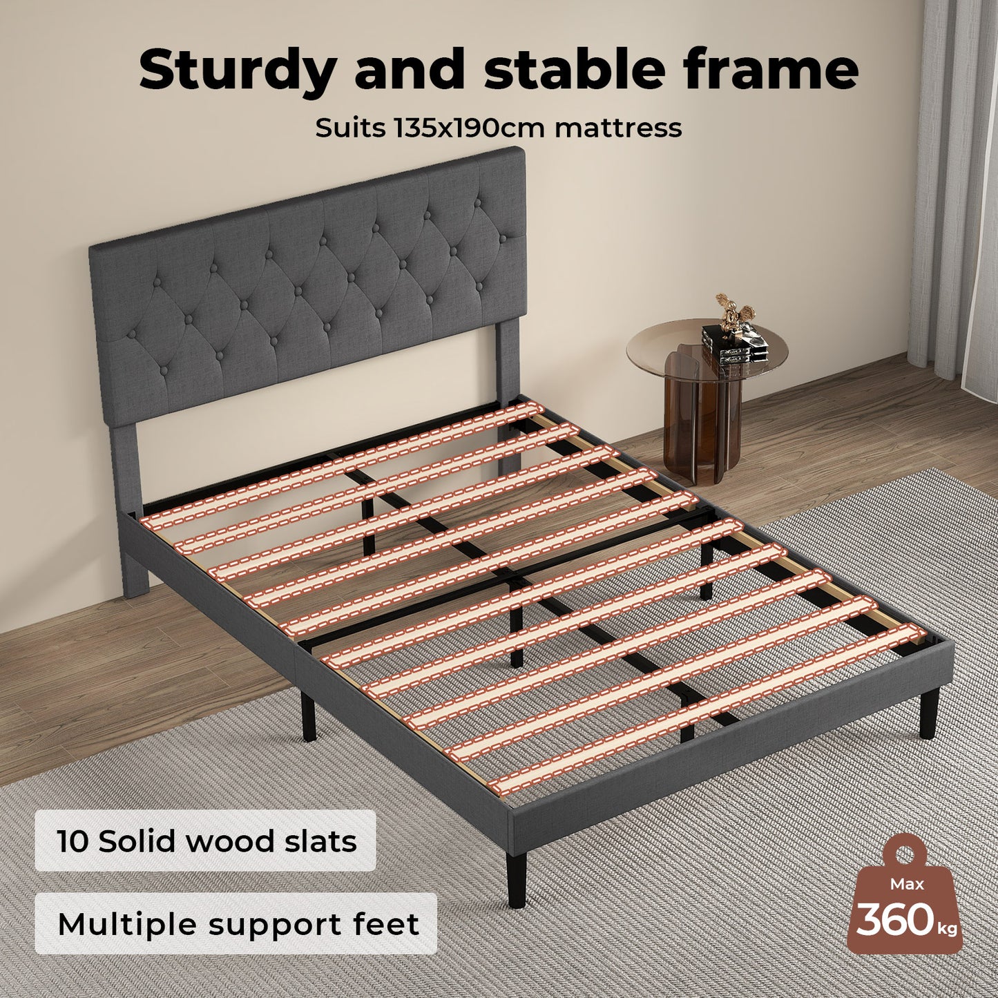 Levede Upholstered Bed Frame Wood Small Double Linen Fabric Soft Foam Headboard