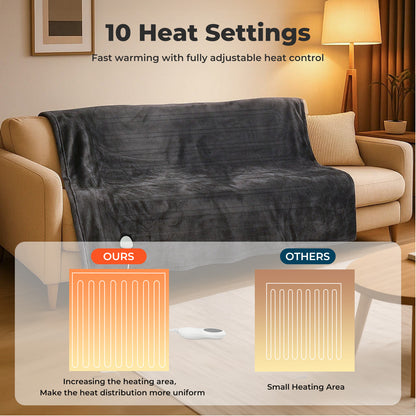 Lavio Electric Blanket Throw Fast Heated Soft Reversible Washable for Bed Sofa
