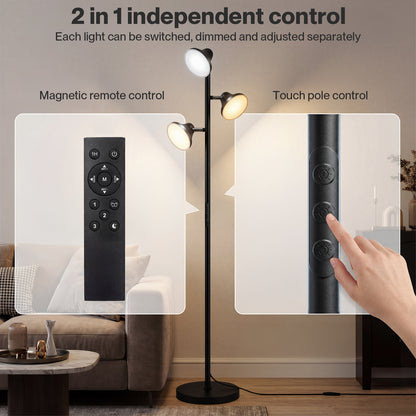 Emitto Floor Lamp 3 Head LED Reading Light Rotatable Remote Standing Lamp Black