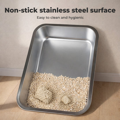 Skylos Cat Litter Box Enclosed Stainless Steel Litter Tray Hooded Covered Toilet