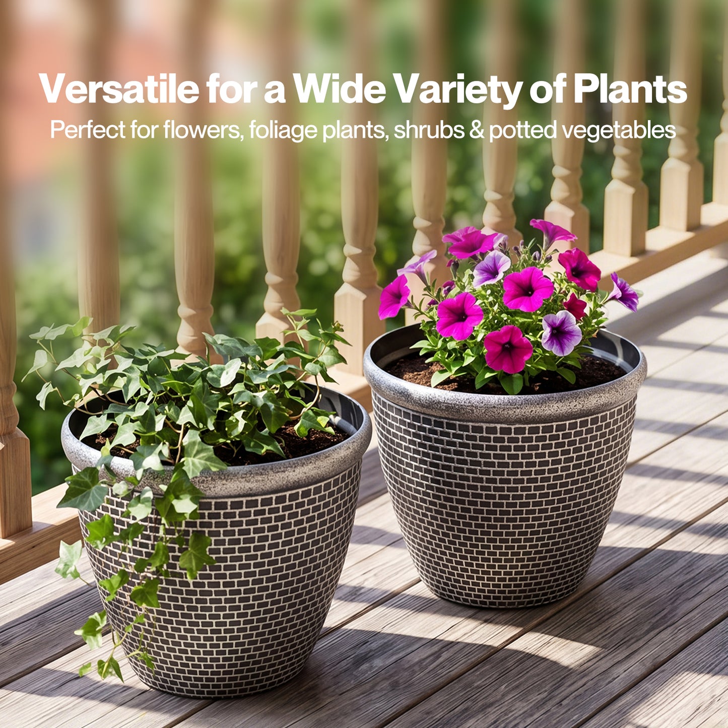 TOQUE 2PCS Plastic Garden Plant Pots 36cm Round Outdoor Planters Drainage Holes