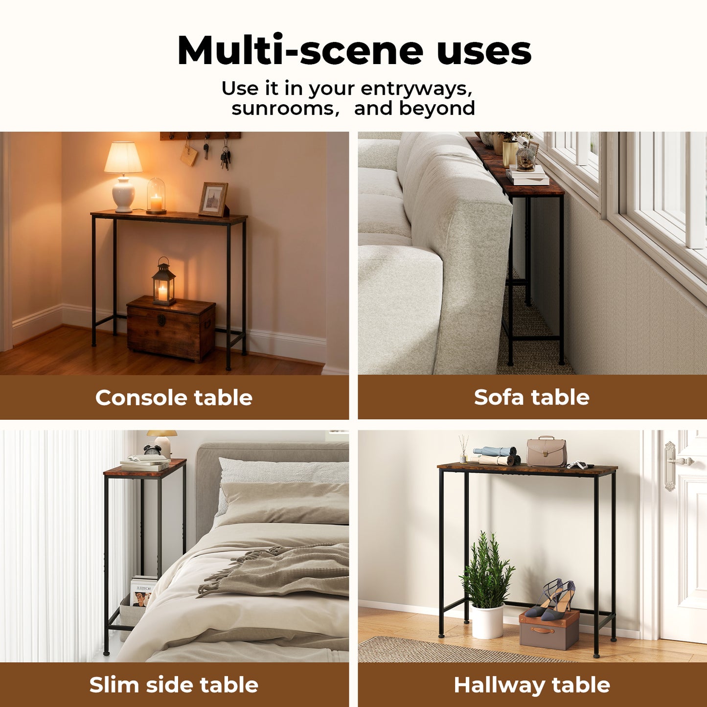 Narrow Console Table Slim Entryway Hallway Sofa Table Display Shelf Wood Steel