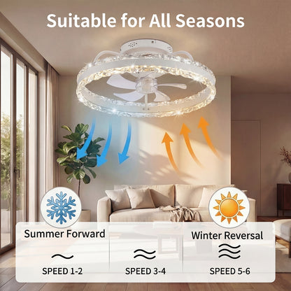 Emitto Ceiling Fan Light Modern LED Flush Mount Lamp 6 Speed Lamp Black White