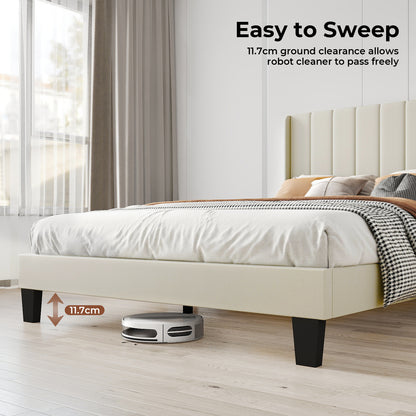 Levede Metal Wooden Bed Frame Double Panel Plush Upholstered Mattress Platform