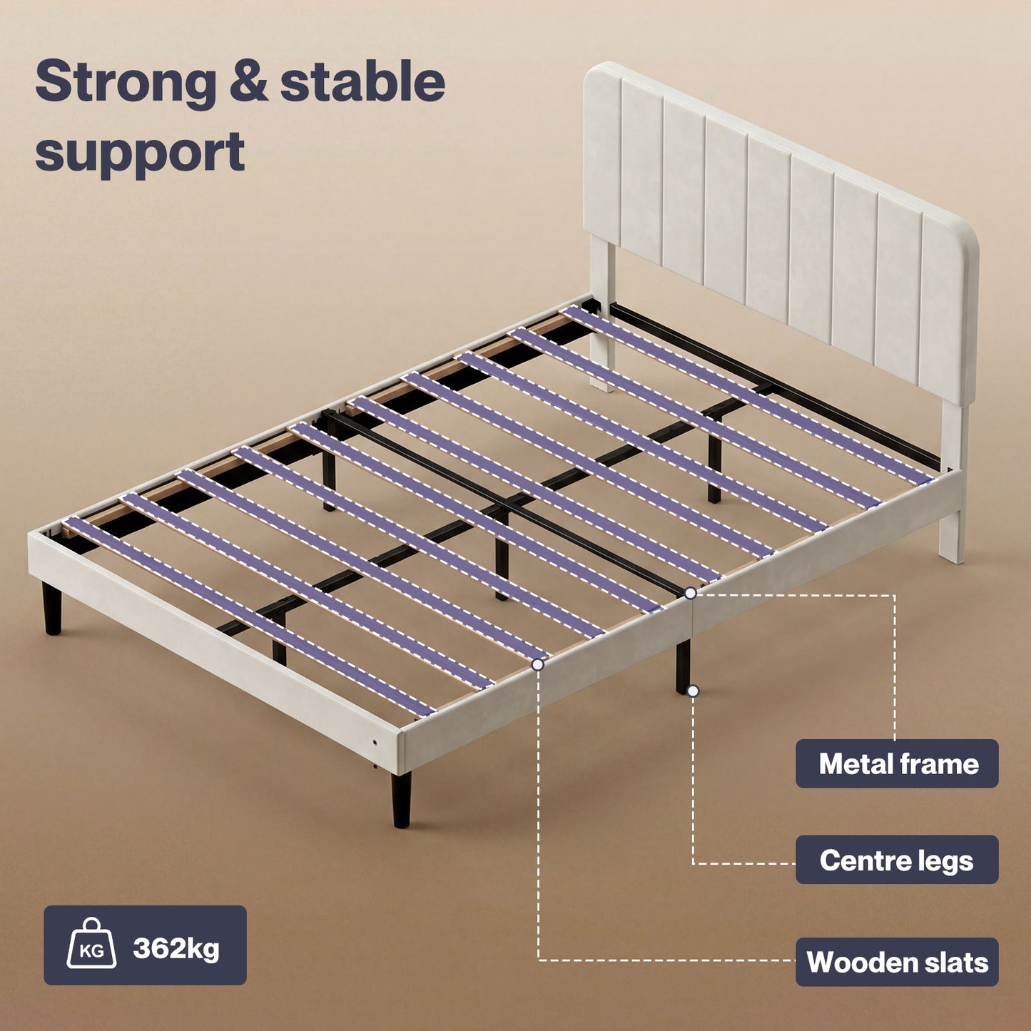 Levede Double Bed Frame Upholstered Platform Bedframe Adjustable Headboard White