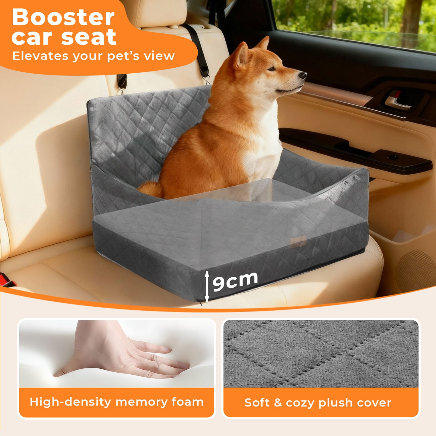 Skylos Dog Booster Car Seat Travel Carrier Bed Basket for Pet up to 55lbs Grey