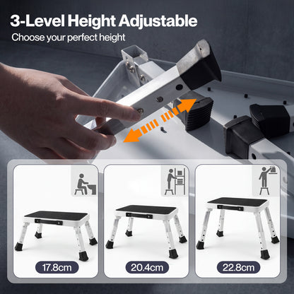 Levede Folding Step Stool Adjustable Aluminium Non Slip Portable Foot Stool