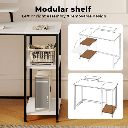 Levede Computer Desk Home Office Table with Storage Shelves Monitor Stand White