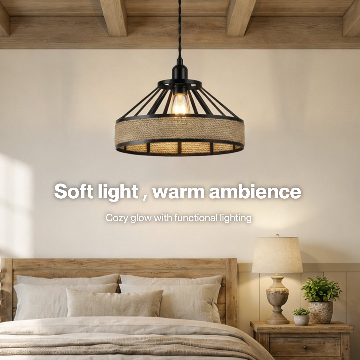 Emitto Modern Ceiling Pendant Light Shade Industrial Hemp Rope Lamp Shade 25cm
