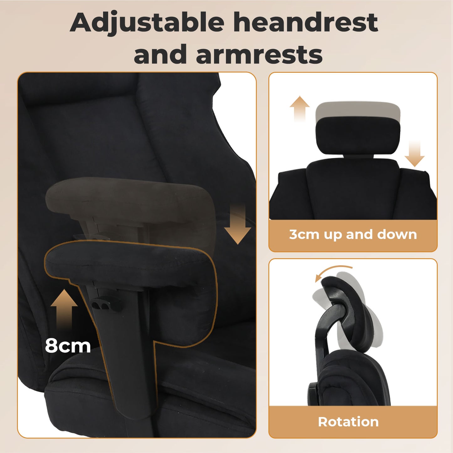 Executive Ergonomic Office Chair Suede Fabric Wide Seat 155° Recline Footrest