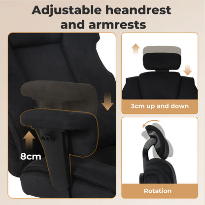 Executive Ergonomic Office Chair Suede Fabric Wide Seat 155° Recline Footrest