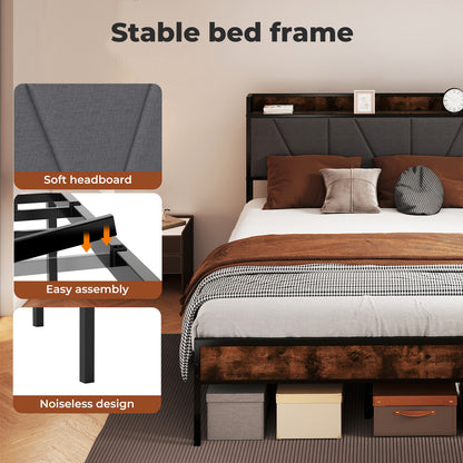 Levede Heavy Duty Double Bed Frame Metal Platform with Storage Headboard 4FT6