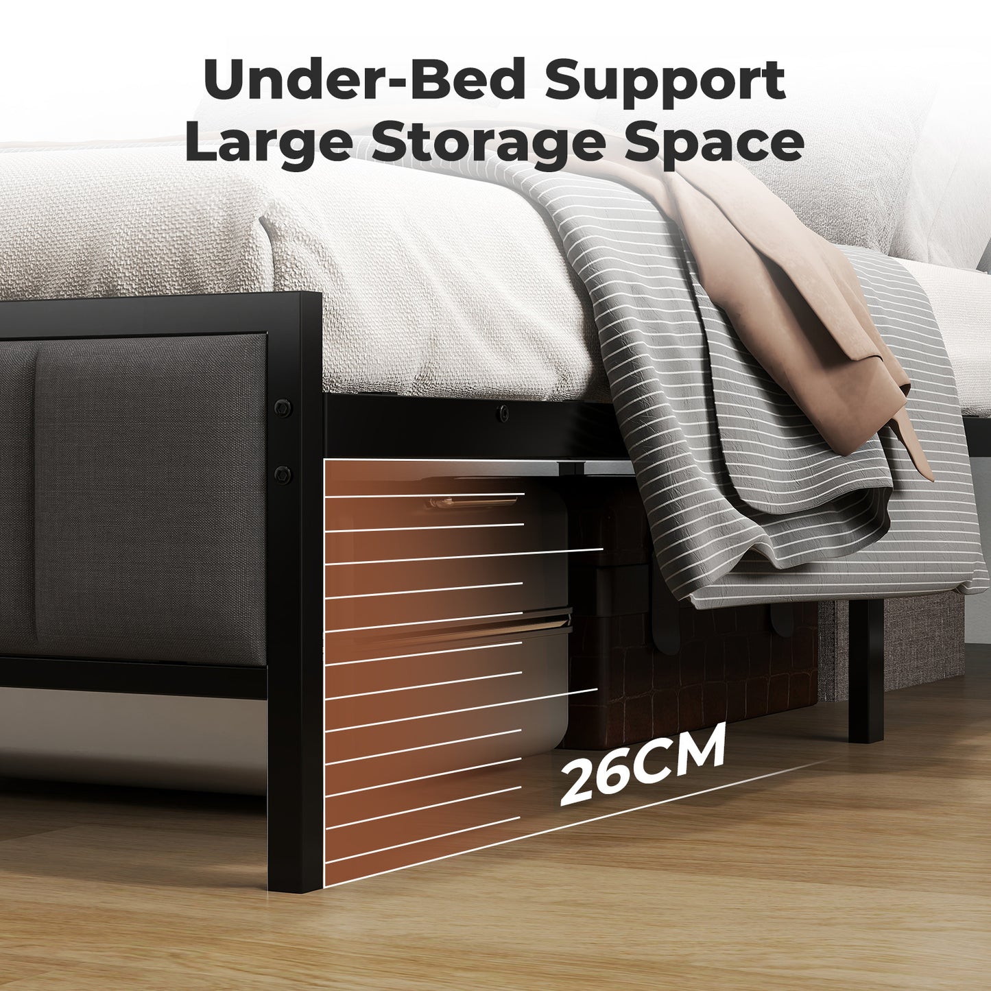 Levede Double Bed Frame Upholstered Headboard Metal Mattress Base LED Lights USB