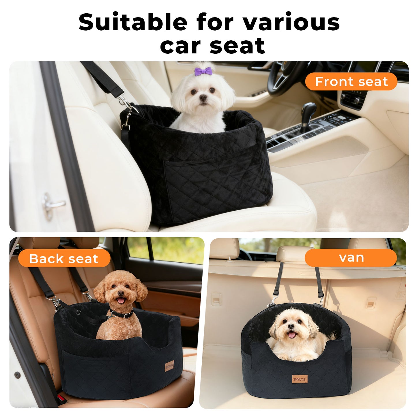 Skylos Dog Booster Car Seat Safe Travel Carrier Bed Bag Basket Pet Puppy Cat