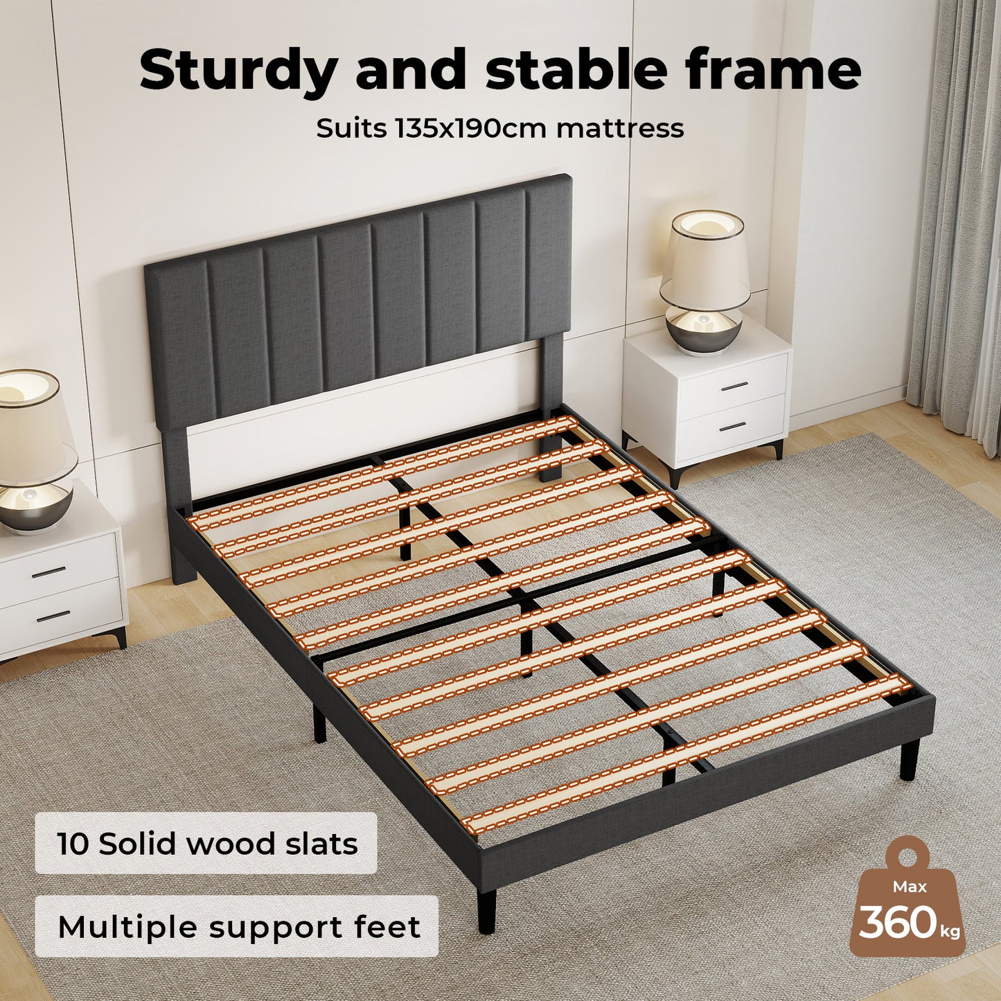 Levede Bed Frame Double Upholstered  Foam Headboard Soft Linen Fabric Wooden