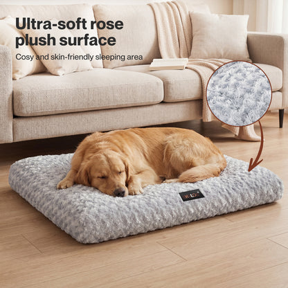 SKYLOS Plush Dog Bed Soft Rose Velvet Non-Slip Pet Crate Keneel Mattress Mat L