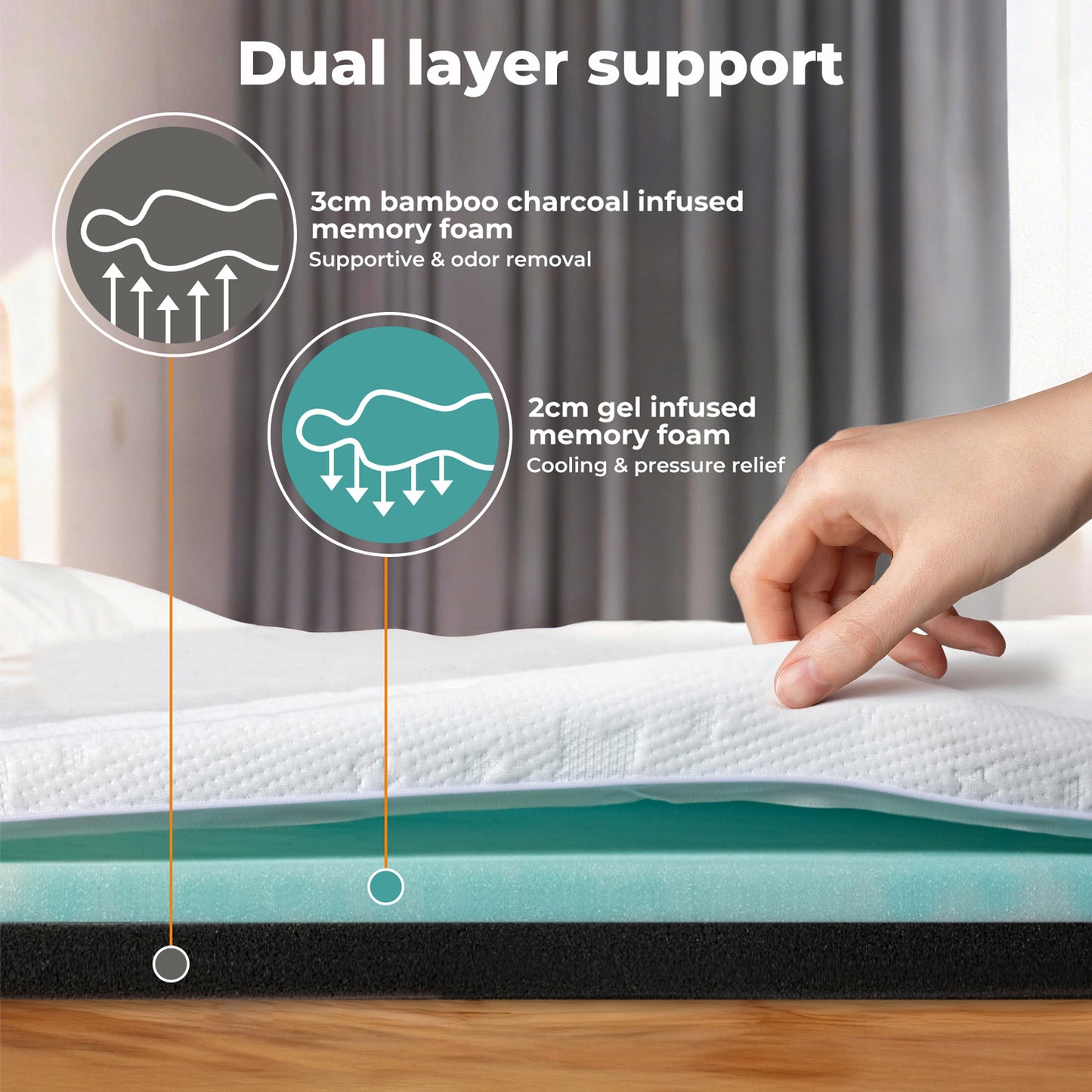 Lavio King Mattress Topper Memory Foam 5cm Bamboo Charcoal Washable Non Slip