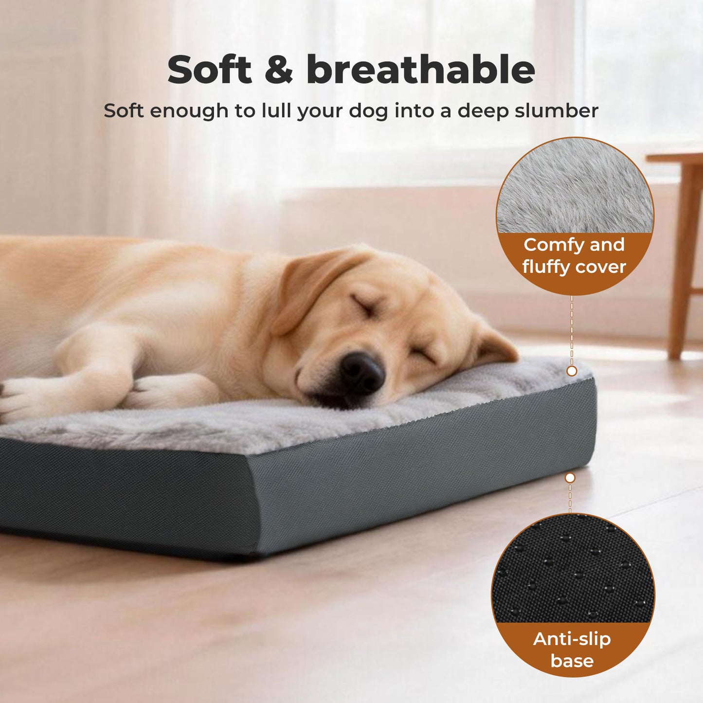 SKYLOS Washable Dog Bed Waterproof Plush Non-Slip Pet Mattress for Large Dogs
