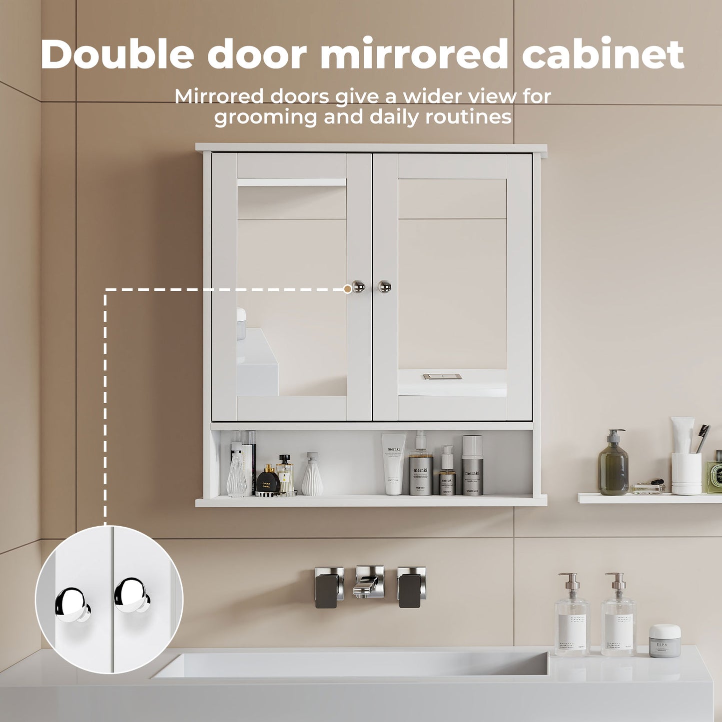 Levede Bathroom Mirror Cabinet Storage Toilet Cupboard Wall Mounted Shelves
