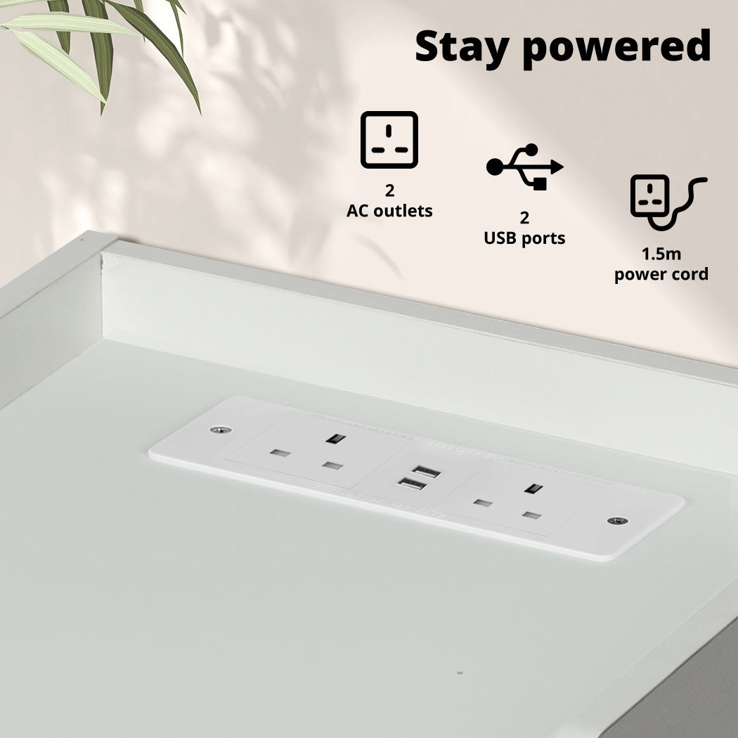 Levede Bedside Table Nightstand USB Charger Outlet RGB LED 3 Drawers White