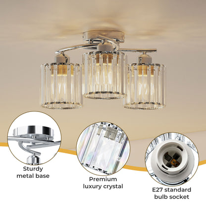 Emitto Crystal Ceiling Light 3 Light Semi Flush Mount Lamp E27 Chandelier Chrome