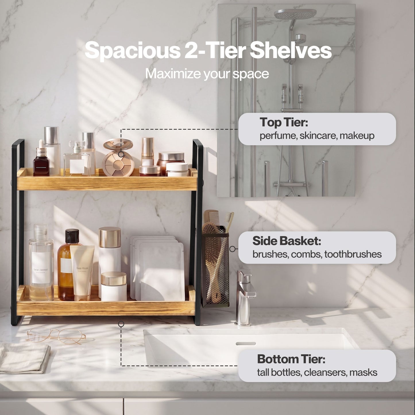 Levede 2 Tier Bathroom Organiser Countertop Perfume Skincare Storage Shelf