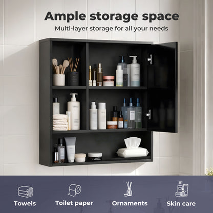 Levede Bathroom Mirror Cabinet Wall Mounted Storage Cupboard Black Open Shelf