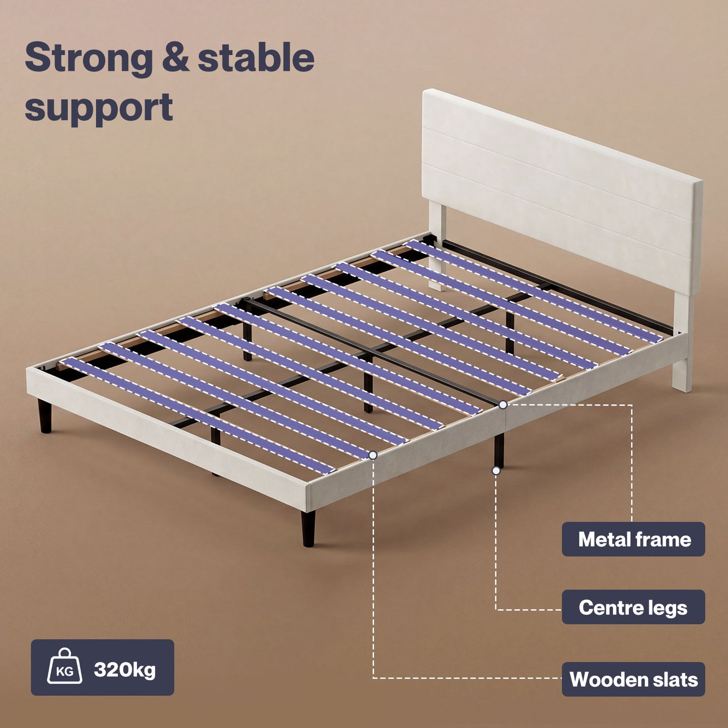 Levede Double Bed Frame Upholstered Headboard Velvet Foam Fabric Slat Support
