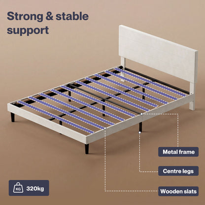 Levede Double Bed Frame Upholstered Headboard Velvet Foam Fabric Slat Support
