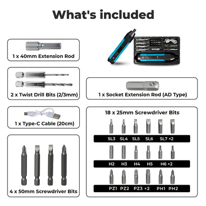 Traderight 4V Cordless Electric Screwdriver Set Fast-Charging 1500mah Power Tool