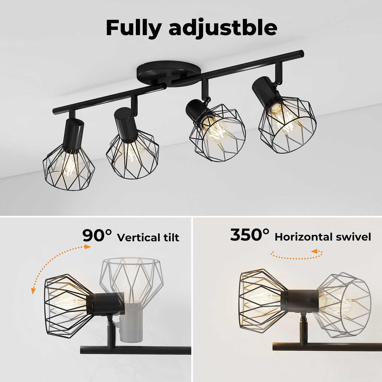 EMITTO 3-4 Way Spotlight Ceiling Light Adjustable Kitchen Spot Light E14 Fixture