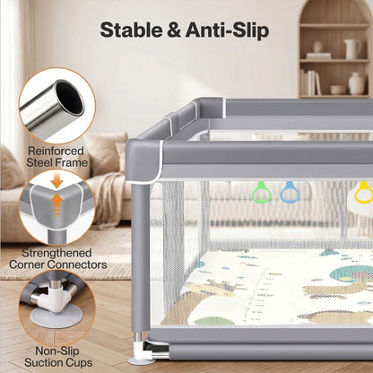 Dekko Baby Playpen 127x127cm Play Mat with 50 Ocean Balls Safe Easy Storage Grey