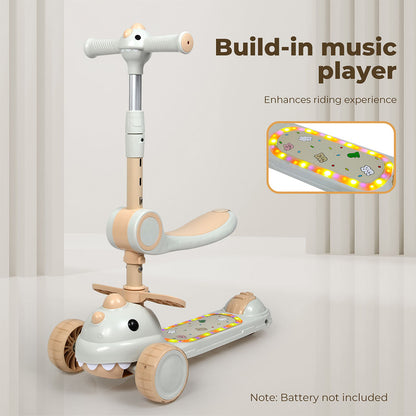 Dekko Foldable Kids Scooter Flip-able Seat Adjustable Height LED Light Beige