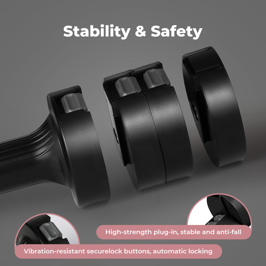 Centra Adjustable Dumbbells Set of 2 Home Gym Exercise 2.5kg/5kg Black Pink