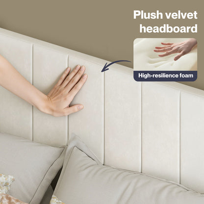 Levede Double Bed Frame Upholstered Platform Bedframe Adjustable Headboard White