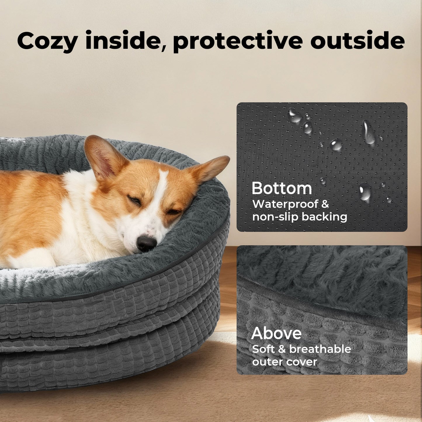 Skylos Orthopedic Plush Dog Bed Soft Washable Pet Bed Grey Cosy Cushion L Size