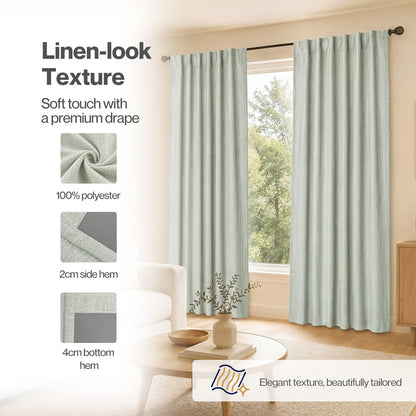Marlow 100% Blackout Curtains Thermal Linen Look Pair Ready Made 52x84 in Green