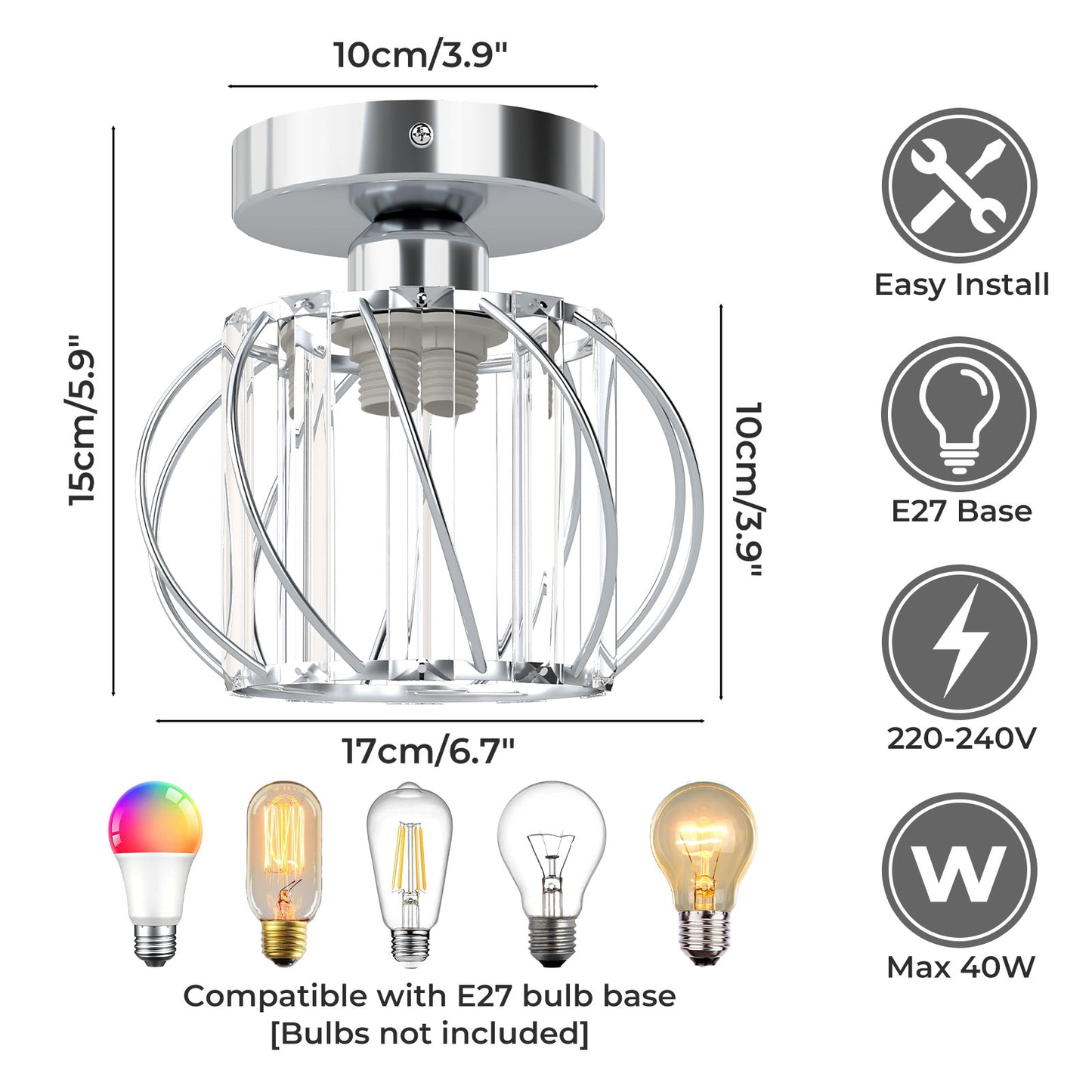 Emitto Crystal Ceiling Light Semi Flush Mount Chandelier Modern Hallway Silver