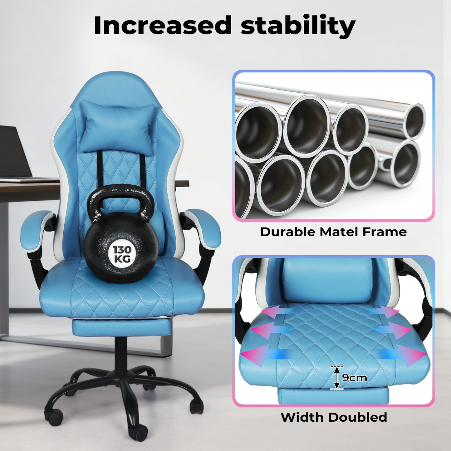 Levede Office Desk Chair PU Gaming Recliner Adjustable Height Swivel Blue