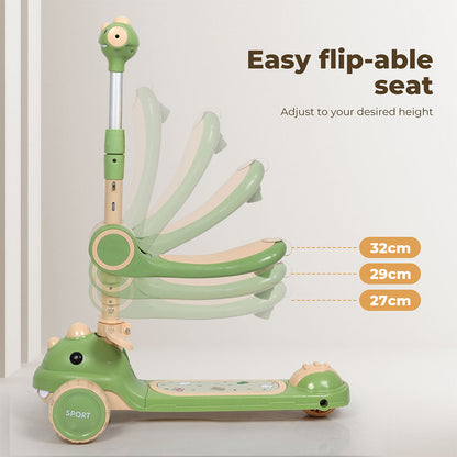 Dekko Kids Scooter Foldable Flip-able Seat Adjustable Height LED Light Music