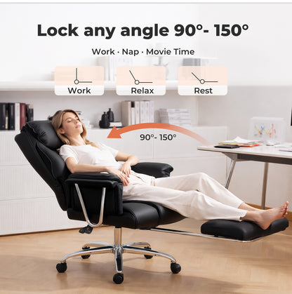 Executive Office Chair Heavy Duty Wide Spring Cushion Recliner Footrest 150kg