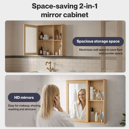 Levede Bathroom Mirror Cabinet Wall Mounted Cupboard with Storage Shelf Oak 56cm