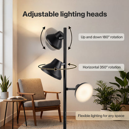 Emitto Floor Lamp 3 Head LED Reading Light Rotatable Remote Standing Lamp Black