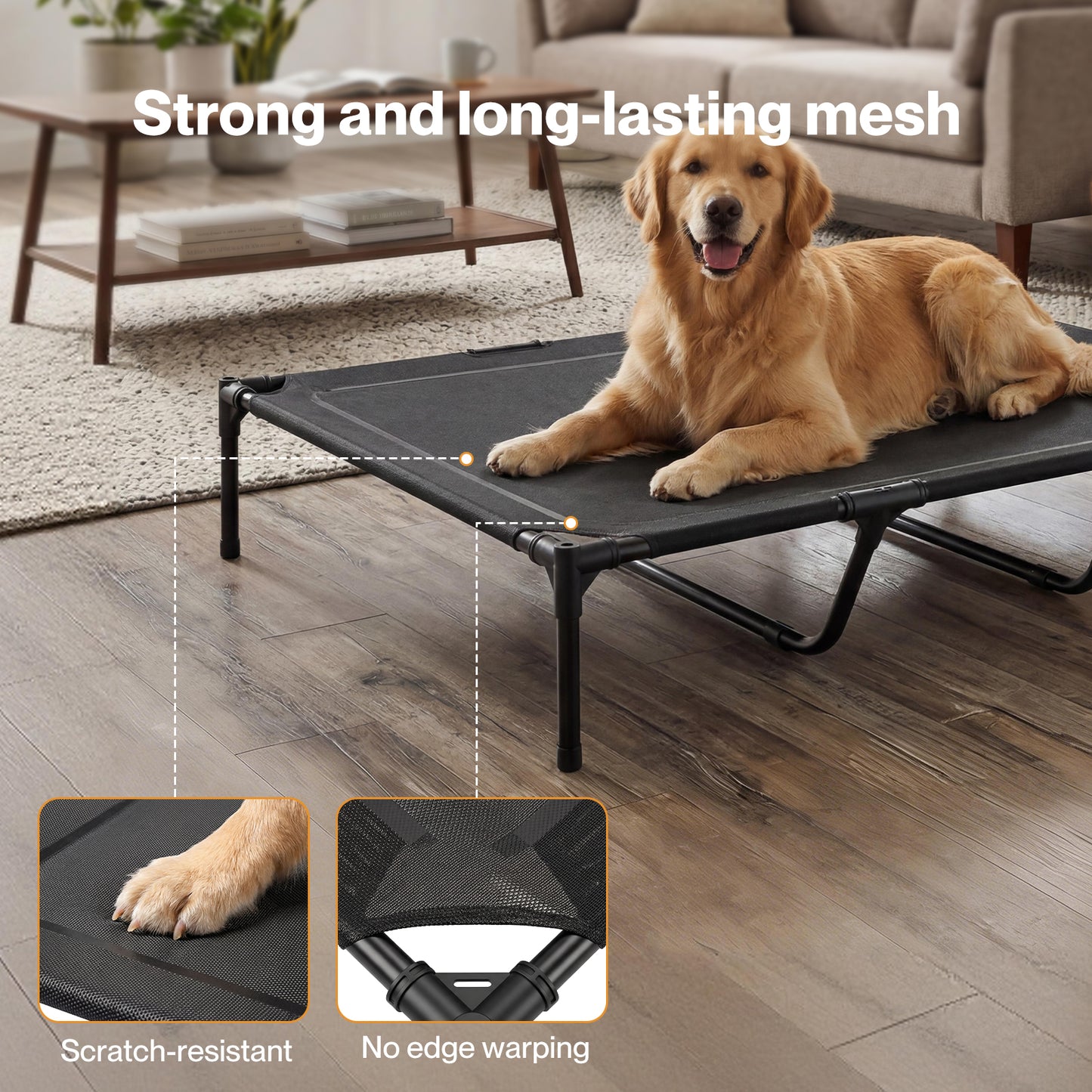 Skylos Elevated Dog Bed Large Raised Pet Cot Indoor Outdoor Use Supporting Bars