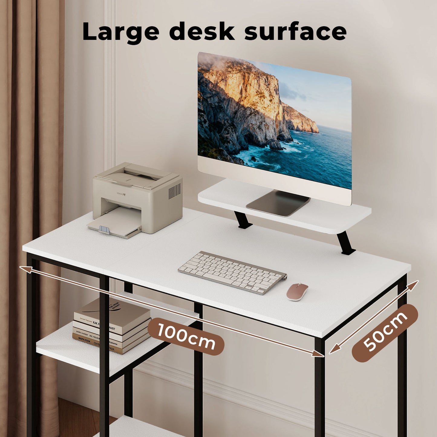 Levede Office Desk Ergonomic Computer Table with Storage Shelves Monitor Stand