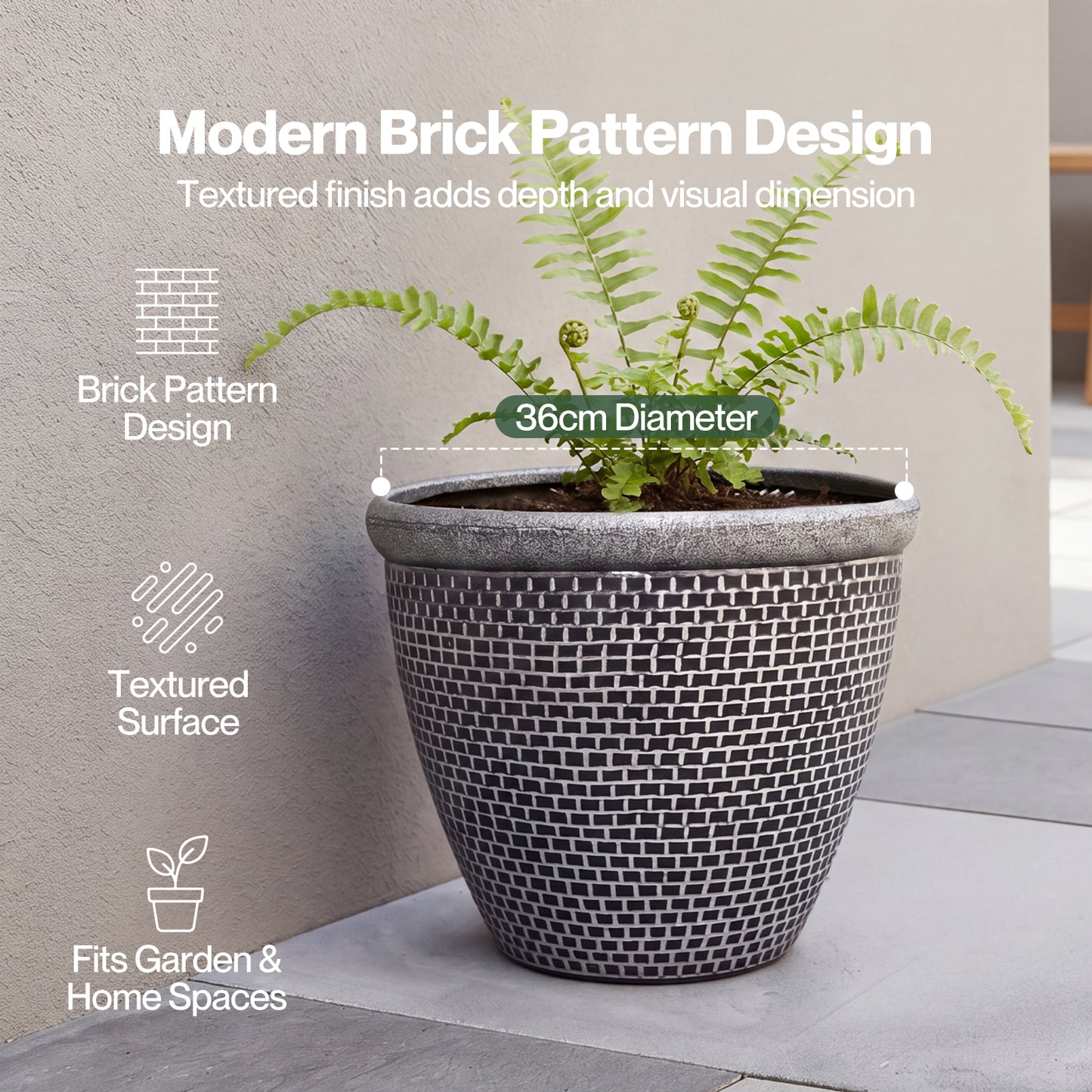 TOQUE 2PCS Plastic Garden Plant Pots 36cm Round Outdoor Planters Drainage Holes